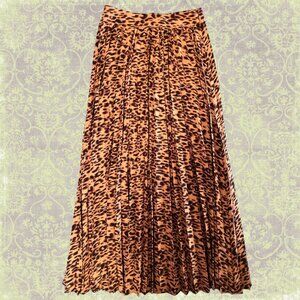 Women's High Waist Flowy Pleated Leopard Print Maxi Skirt Size Medium